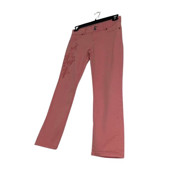 Elle Paris Peach Coral Embroidered Denim Jeans Size 4 - Picture 4 of 10